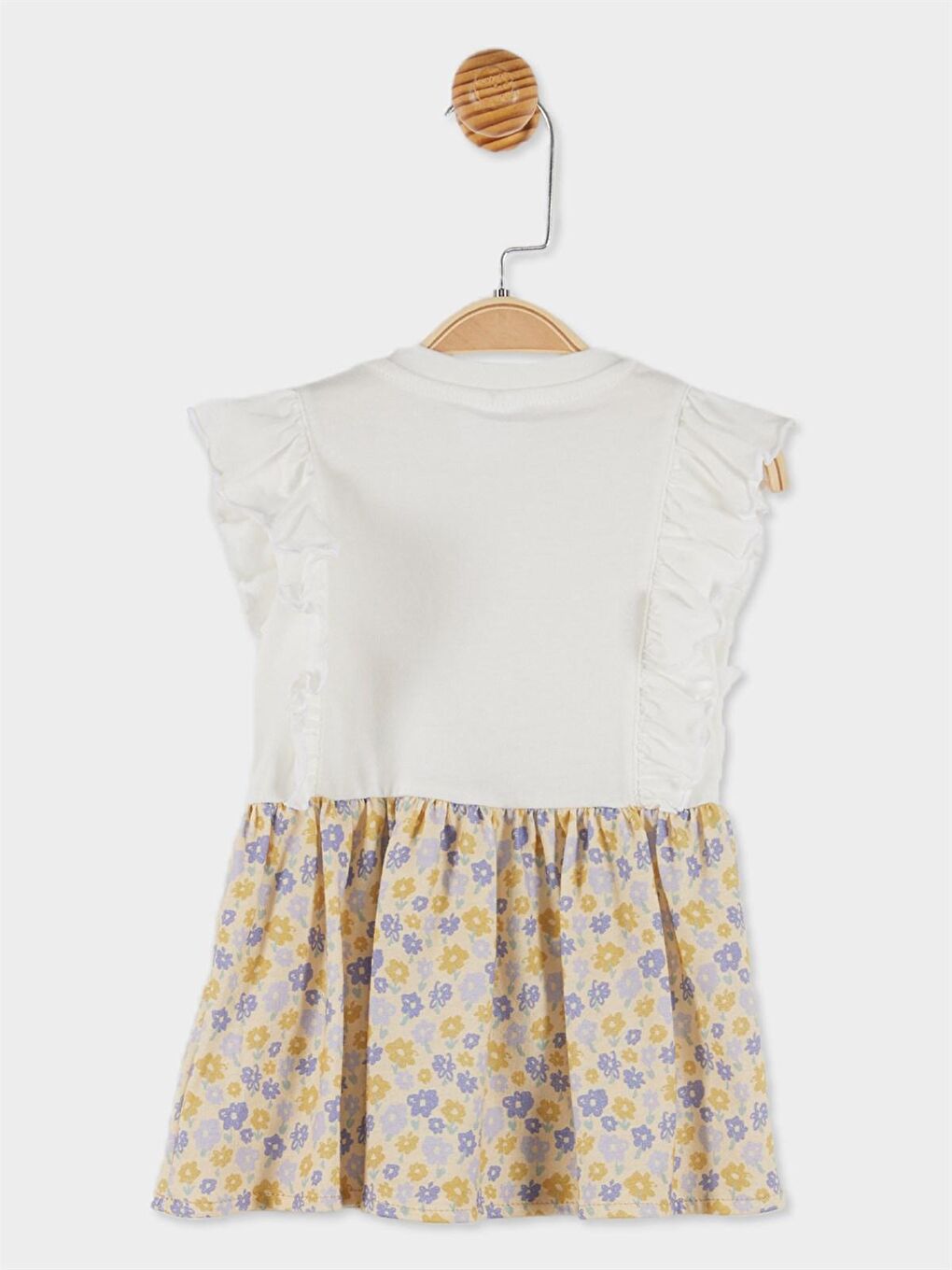 Ekru Kız Bebek Baskılı ve Çiçekli Kısa Kol Elbise-4