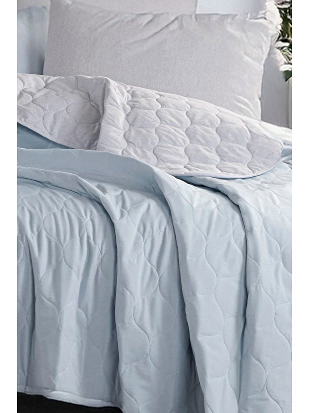 Kapitone Yatak Örtüsü Seti Çift Kişilik Solid A.Mavi-Gri-1