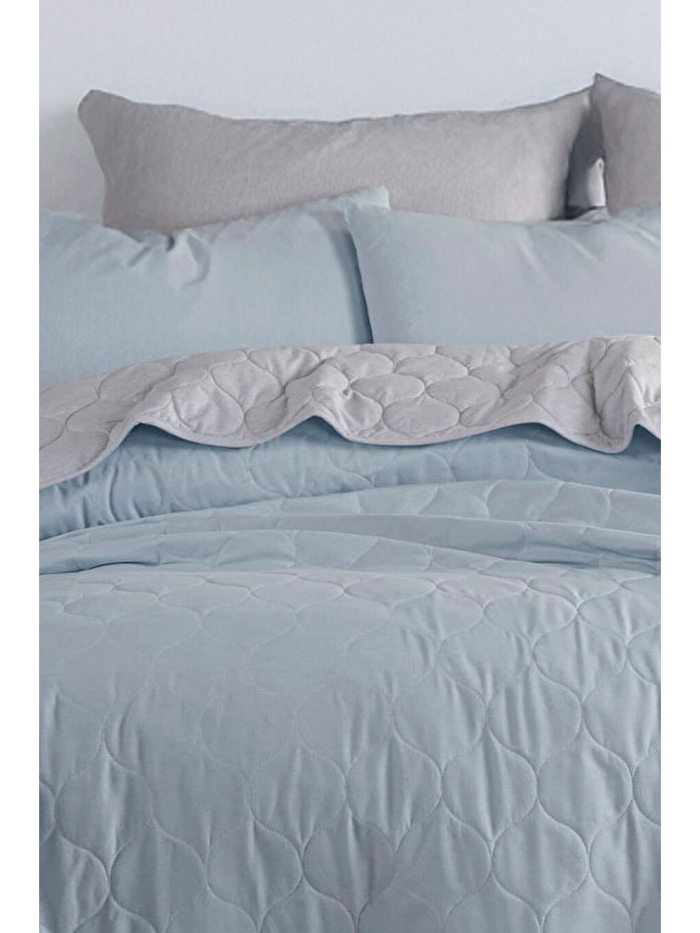 Kapitone Yatak Örtüsü Seti Çift Kişilik Solid A.Mavi-Gri-2