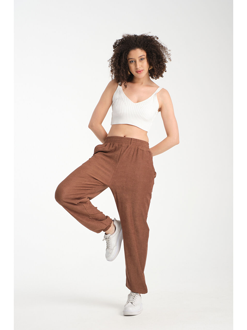 Kahverengi Kadın Bel Ve Paça Lastikli Kadın Pantolon 1022-1
