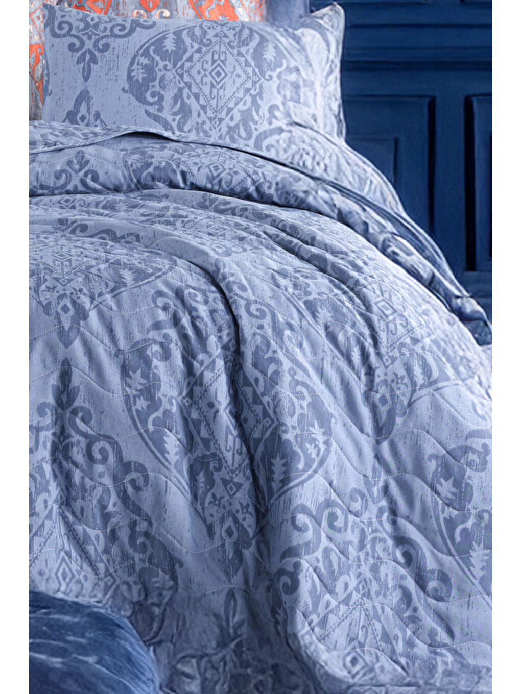 Kapitone Yatak Örtüsü Seti Çift Kişilik Hitit (Kombin) Lacivert-1