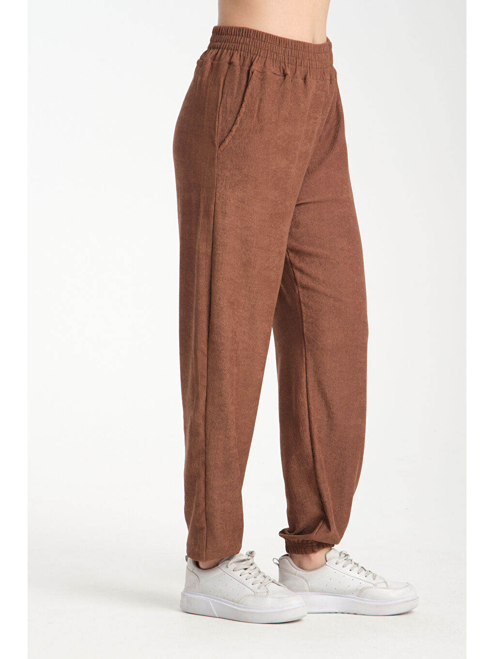 Kahverengi Kadın Bel Ve Paça Lastikli Kadın Pantolon 1022-2