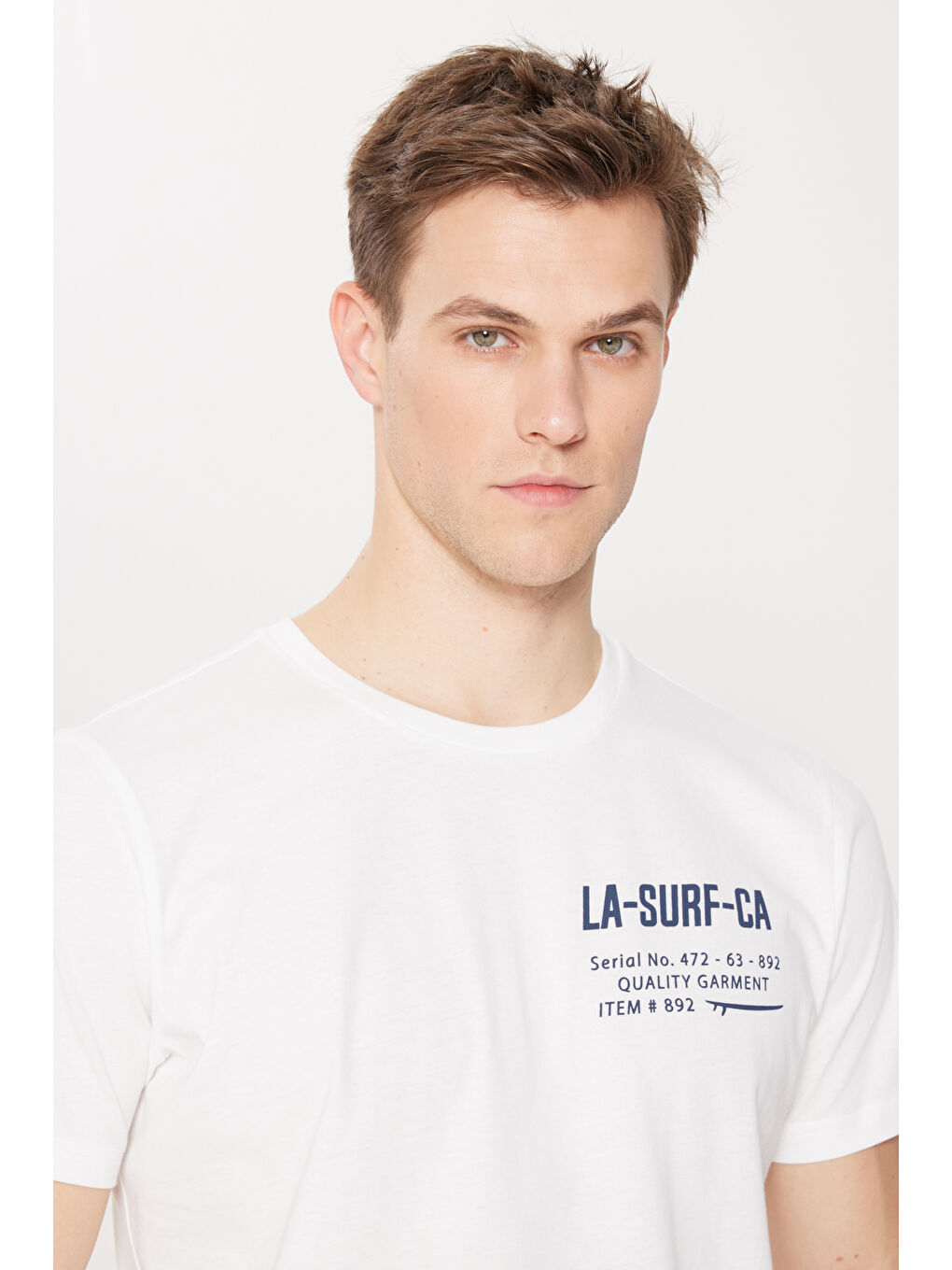 Erkek Ekru Standart Fit Normal Kesim %100 Pamuk Baskılı Bisiklet Yaka Pijama Takımı-5