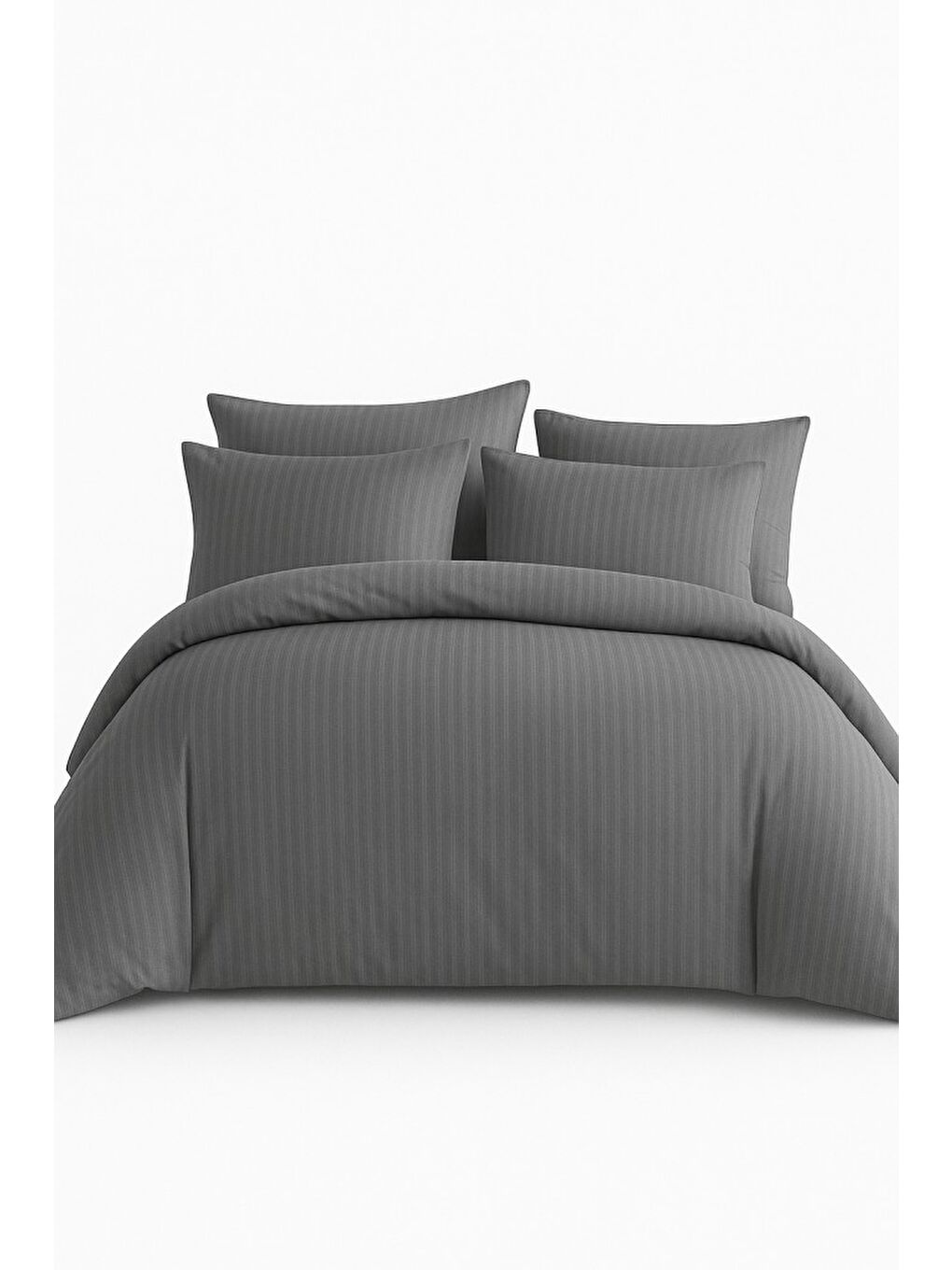 Gri Çift Kişilik Çizgili Saten Nevresim Takımı %100 Pamuk 200x220 - Yumuşak Dokulu Lüks Nevresim Takımı