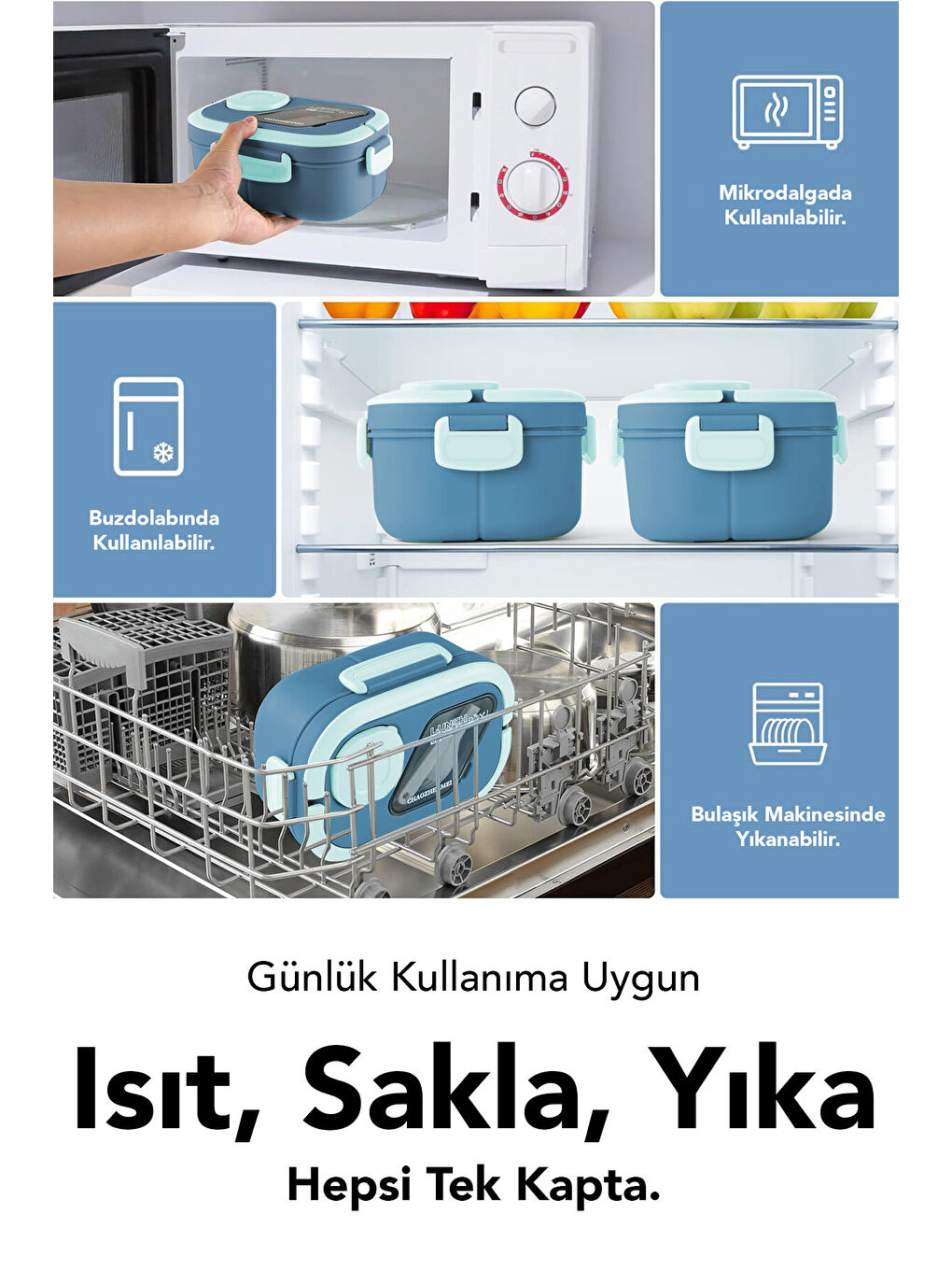 Mavi Bondie Kilitli Kapaklı Yemek Kabı-4