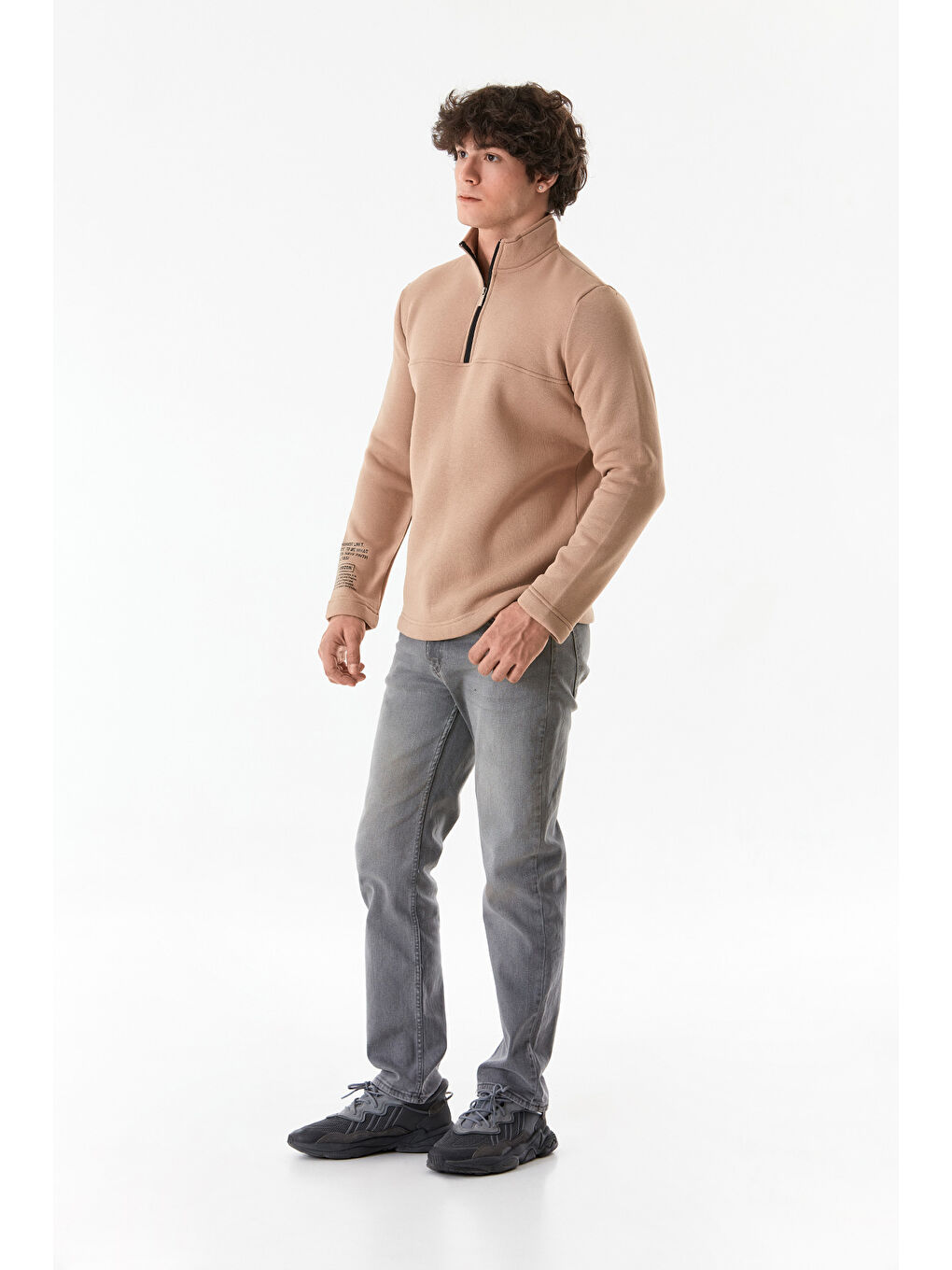 Fullamoda Camel-Bej Basic Yarım Fermuarlı Dik Yaka  Sweatshirt - 4