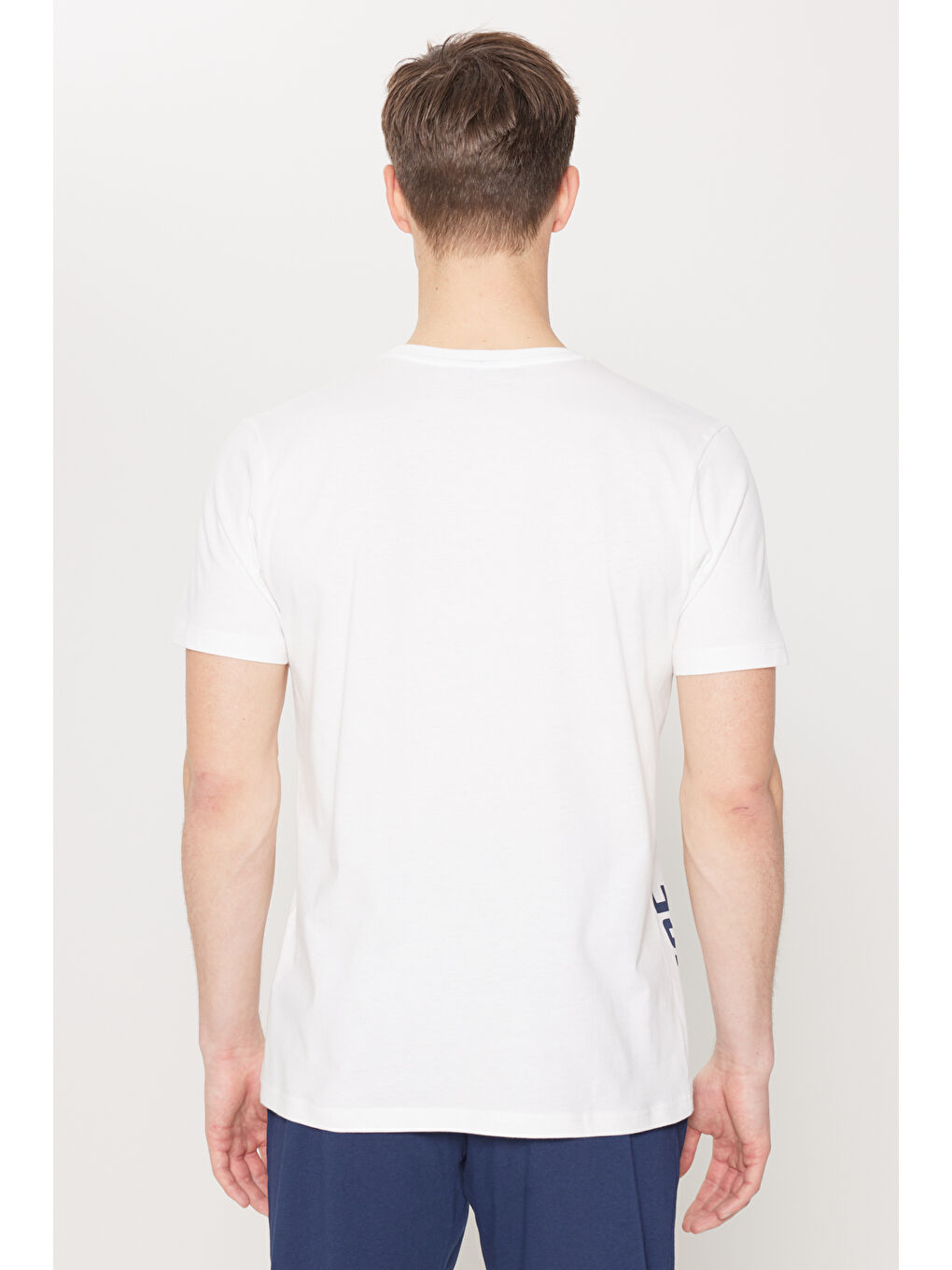 Erkek Ekru Standart Fit Normal Kesim %100 Pamuk Baskılı Bisiklet Yaka Pijama Takımı-7