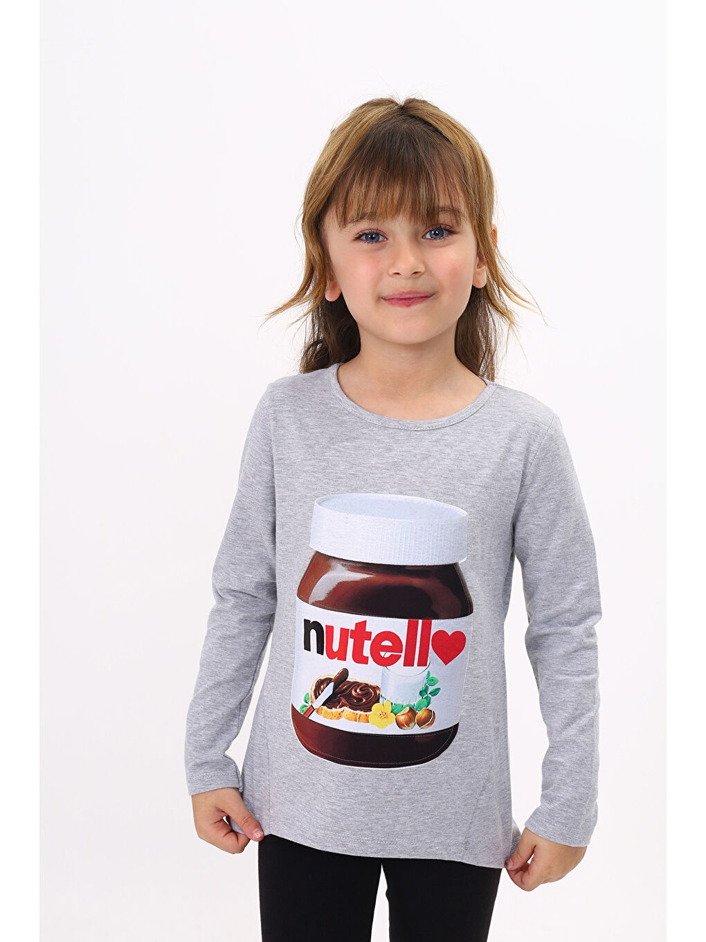 Gri Kız Çocuk Nutella Baskılı T-Shirt