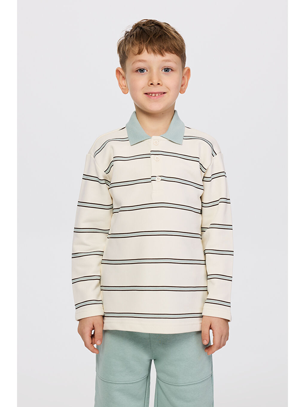 Erkek Çocuk Çizgili Ekru Sweatshirt-1