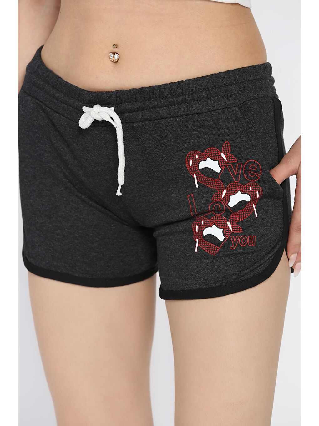 Antrasit Baskılı Kadın Mini Şort-3