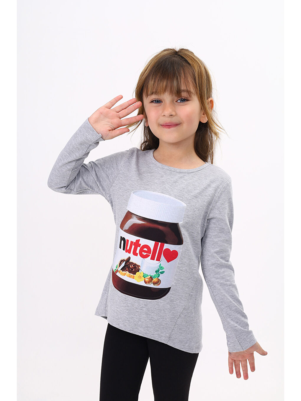 Gri Kız Çocuk Nutella Baskılı T-Shirt-1
