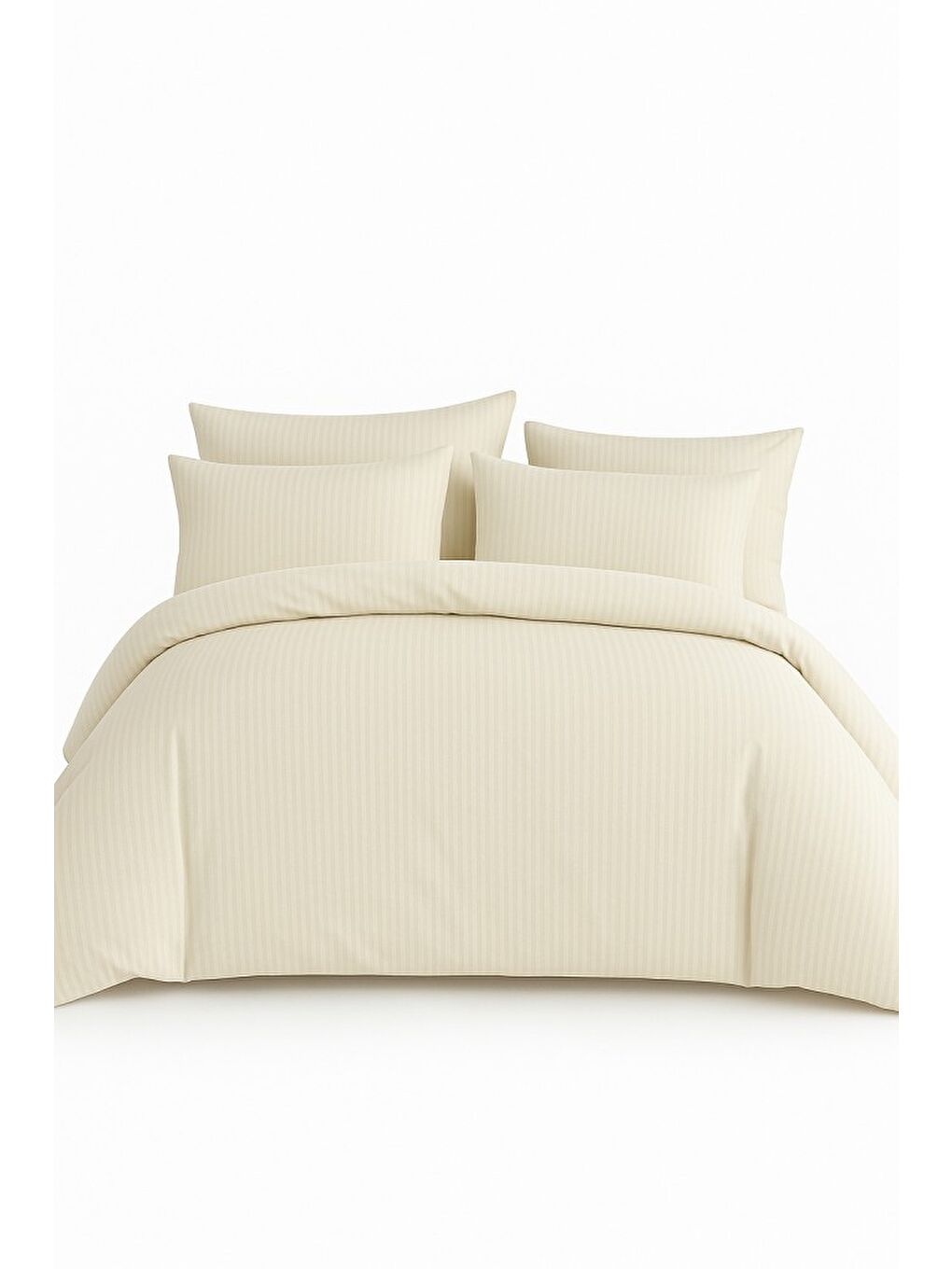 Ekru Çift Kişilik Çizgili Saten Nevresim Takımı %100 Pamuk 200x220 - Yumuşak Dokulu Lüks Nevresim Takımı