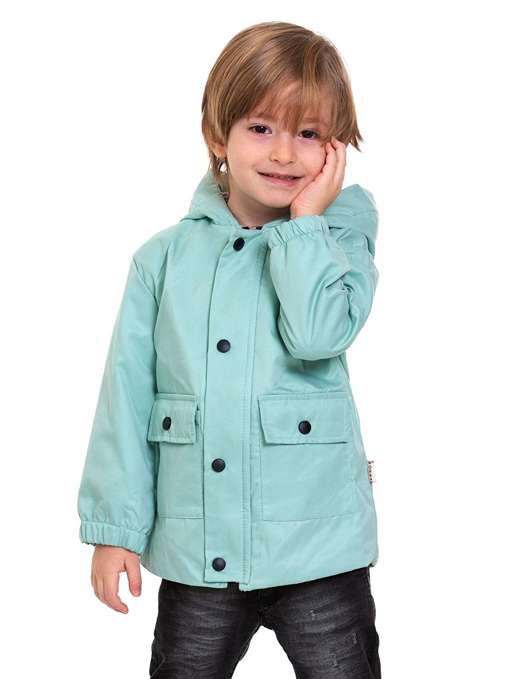 Yeşil Kapüşonlu Uzun Kol Ayı Baskılı Mint Renk Erkek Çocuk Yağmurluk-2