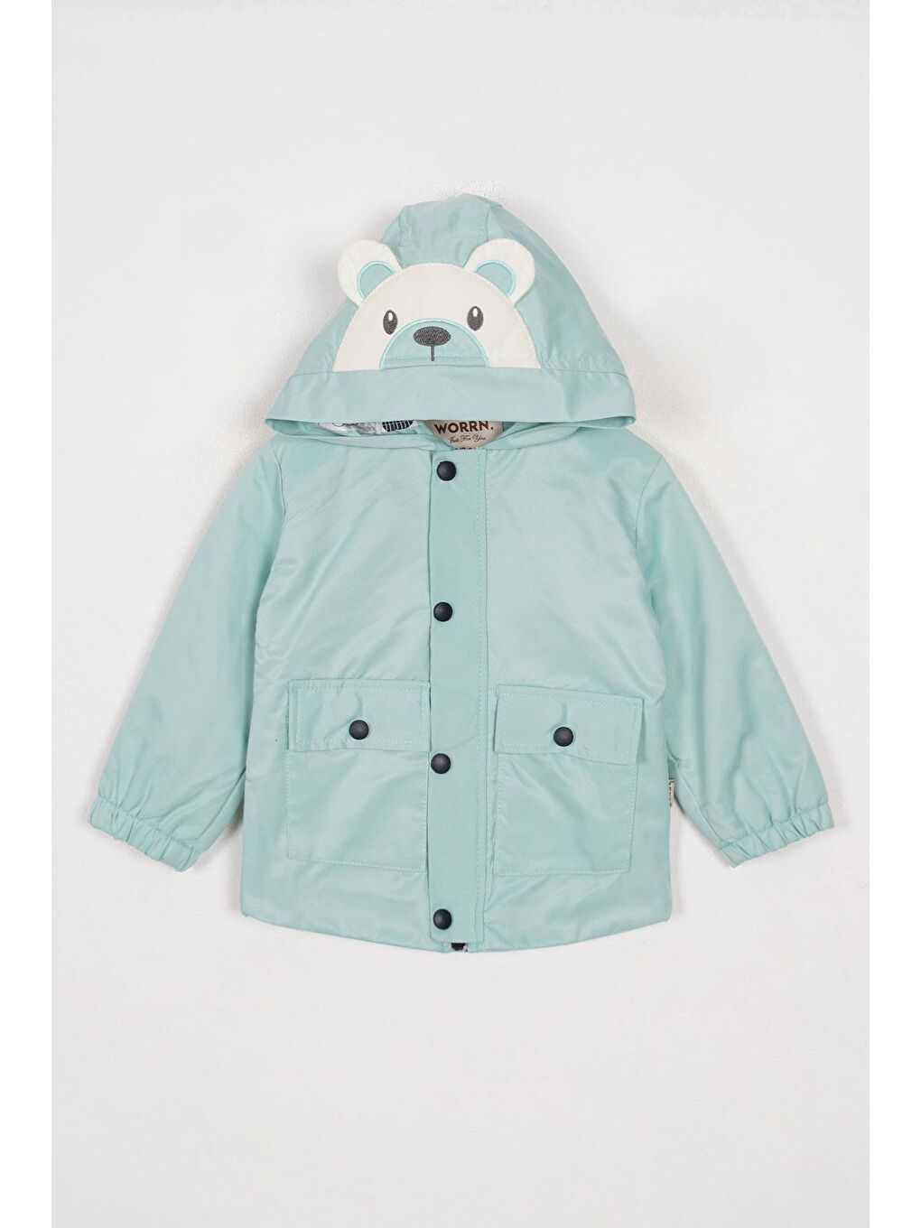 Yeşil Kapüşonlu Uzun Kol Ayı Baskılı Mint Renk Erkek Çocuk Yağmurluk-6