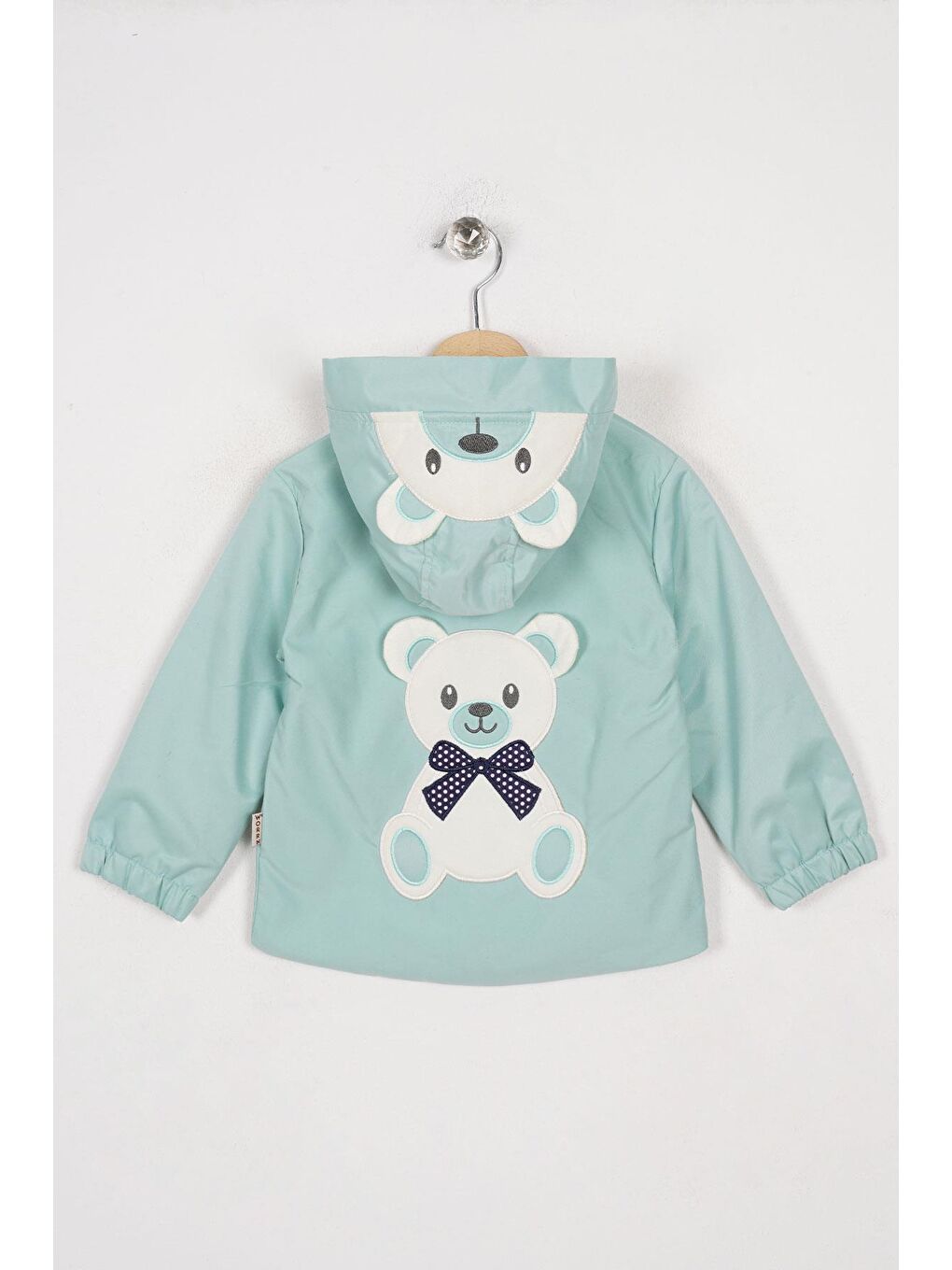 Yeşil Kapüşonlu Uzun Kol Ayı Baskılı Mint Renk Erkek Çocuk Yağmurluk-7