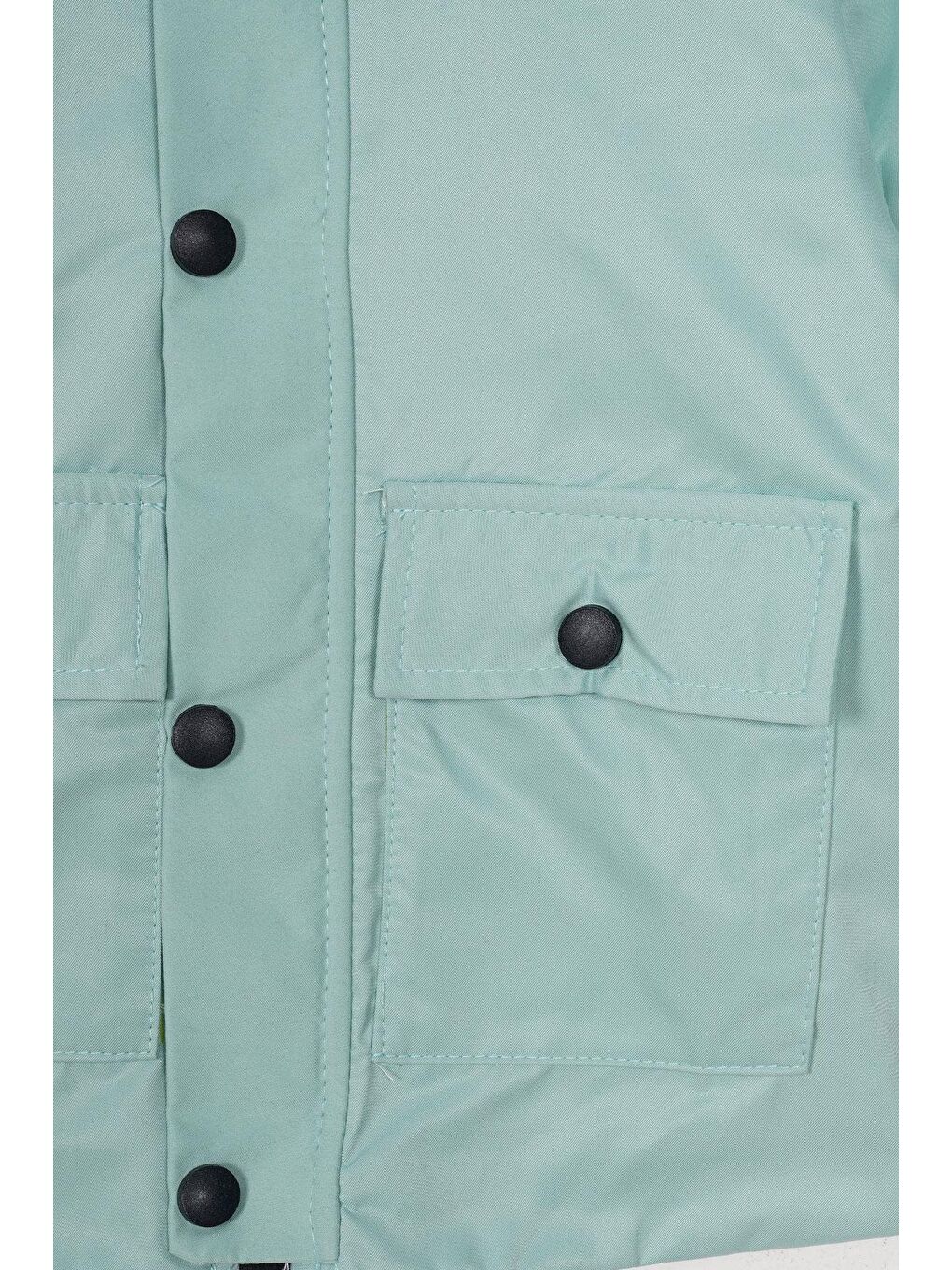 Yeşil Kapüşonlu Uzun Kol Ayı Baskılı Mint Renk Erkek Çocuk Yağmurluk-8