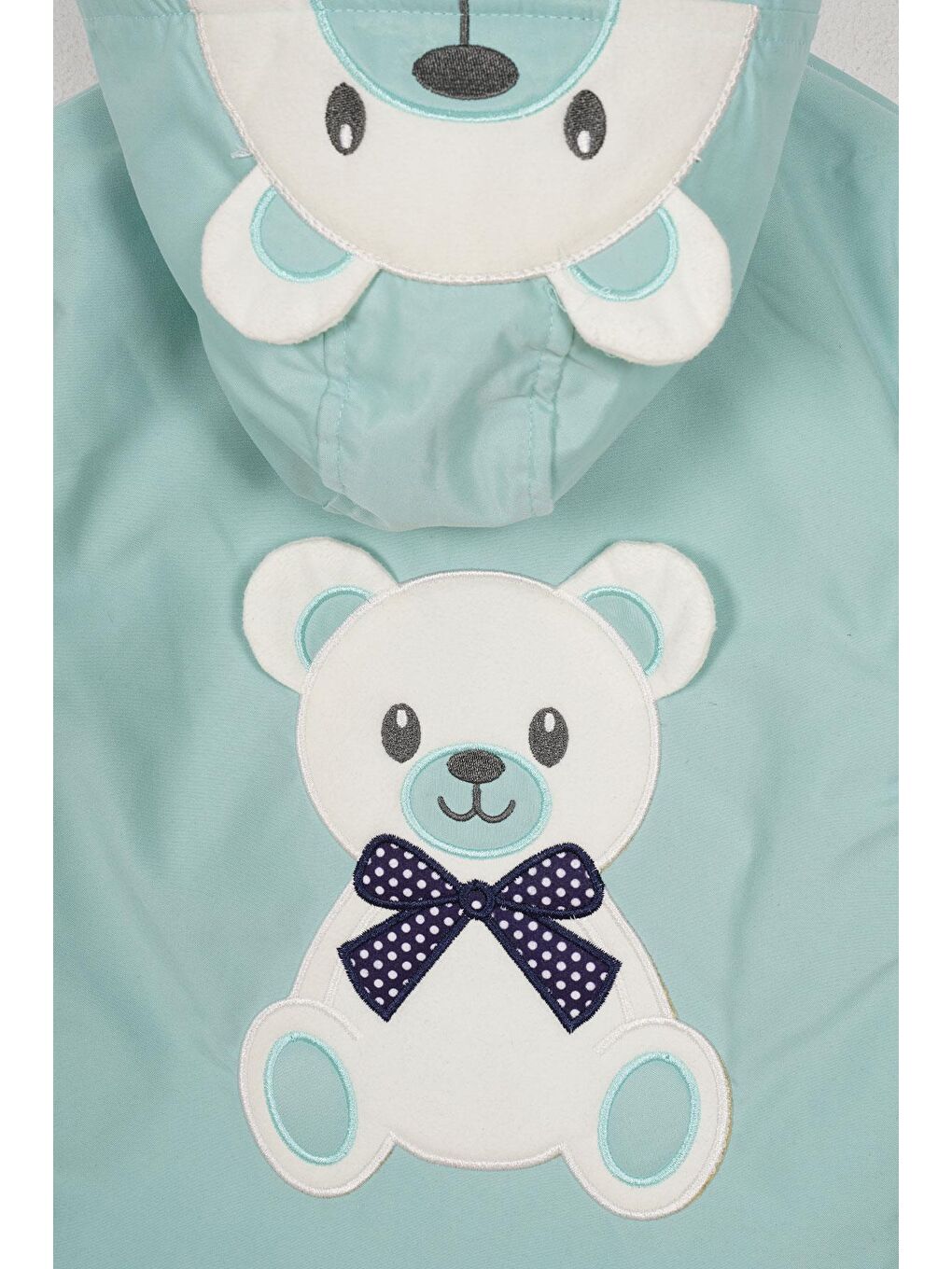 Yeşil Kapüşonlu Uzun Kol Ayı Baskılı Mint Renk Erkek Çocuk Yağmurluk-9