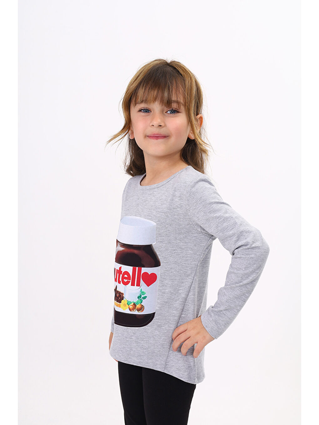 Gri Kız Çocuk Nutella Baskılı T-Shirt-2