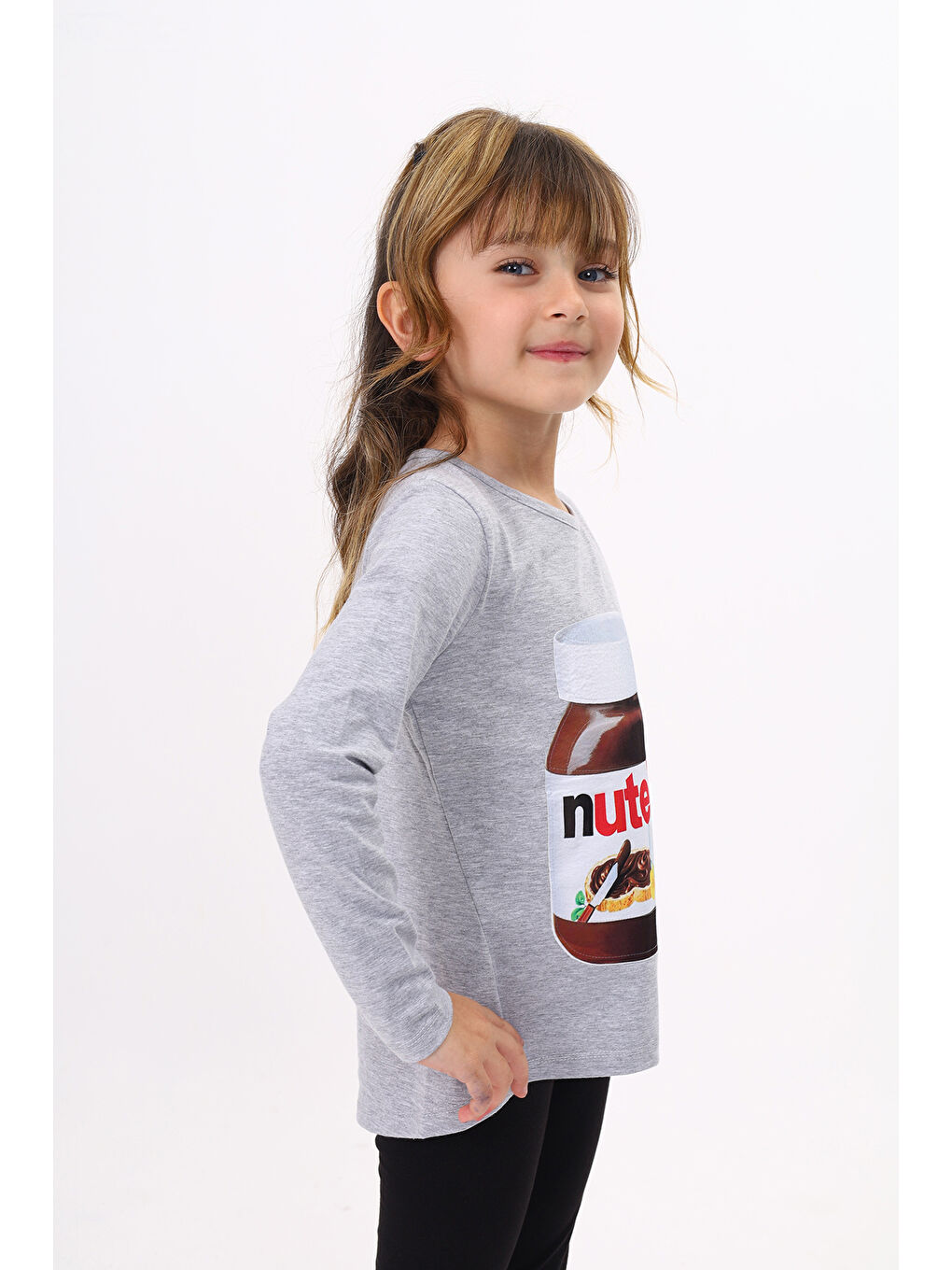 Gri Kız Çocuk Nutella Baskılı T-Shirt-3