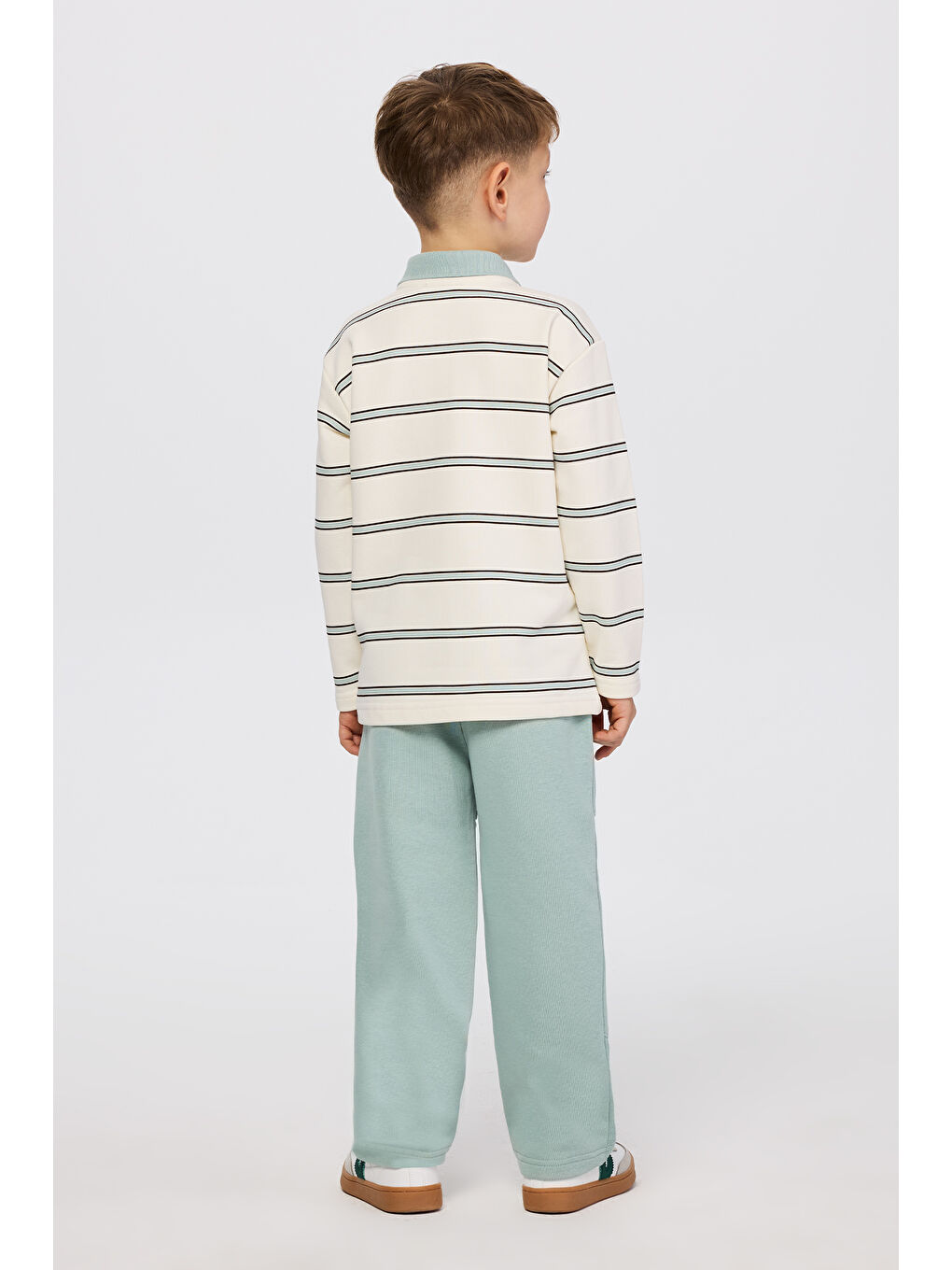Erkek Çocuk Çizgili Ekru Sweatshirt-5