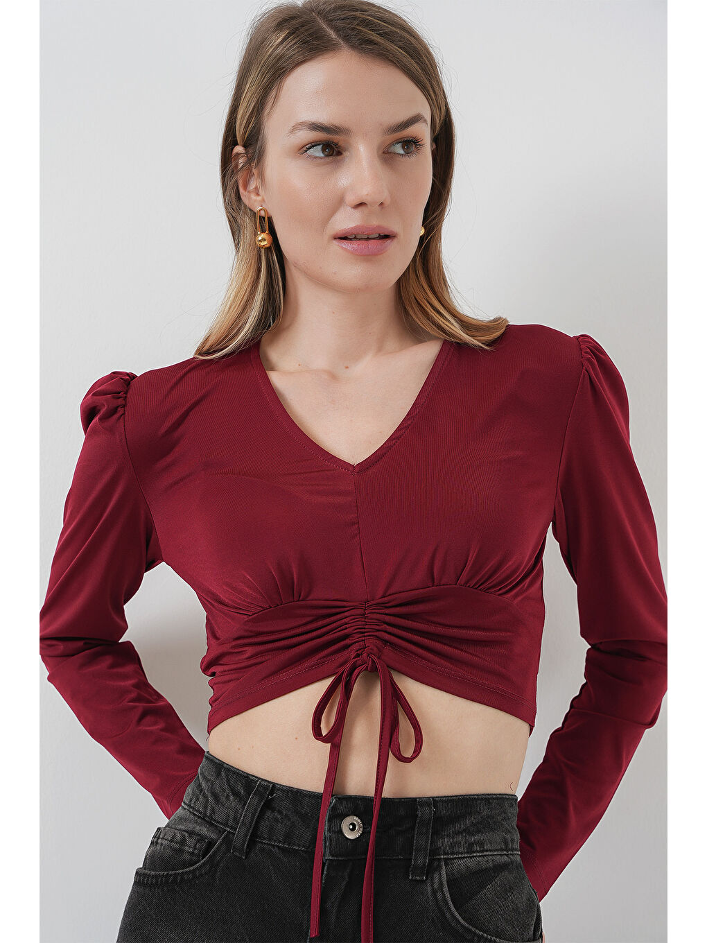 936 Sandy Crop Bluz - Bordo-2