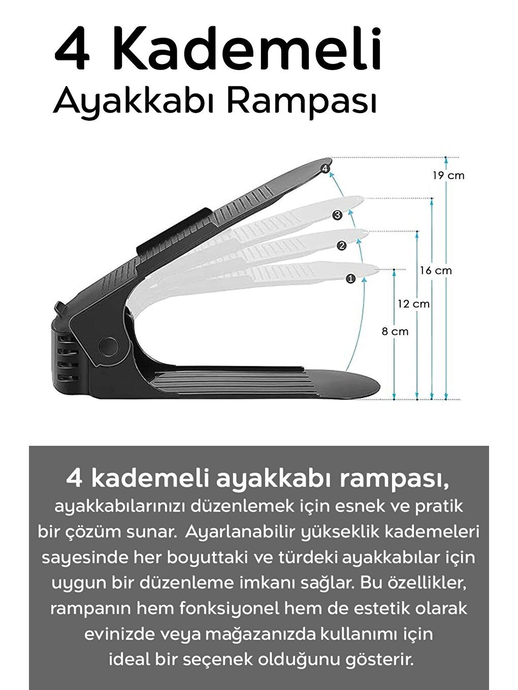 Siyah 20'li Tekli Ayarlanabilir Ayakkabı Rampası Dolap İçi Ayakkabı Düzenleyici Organizer-1