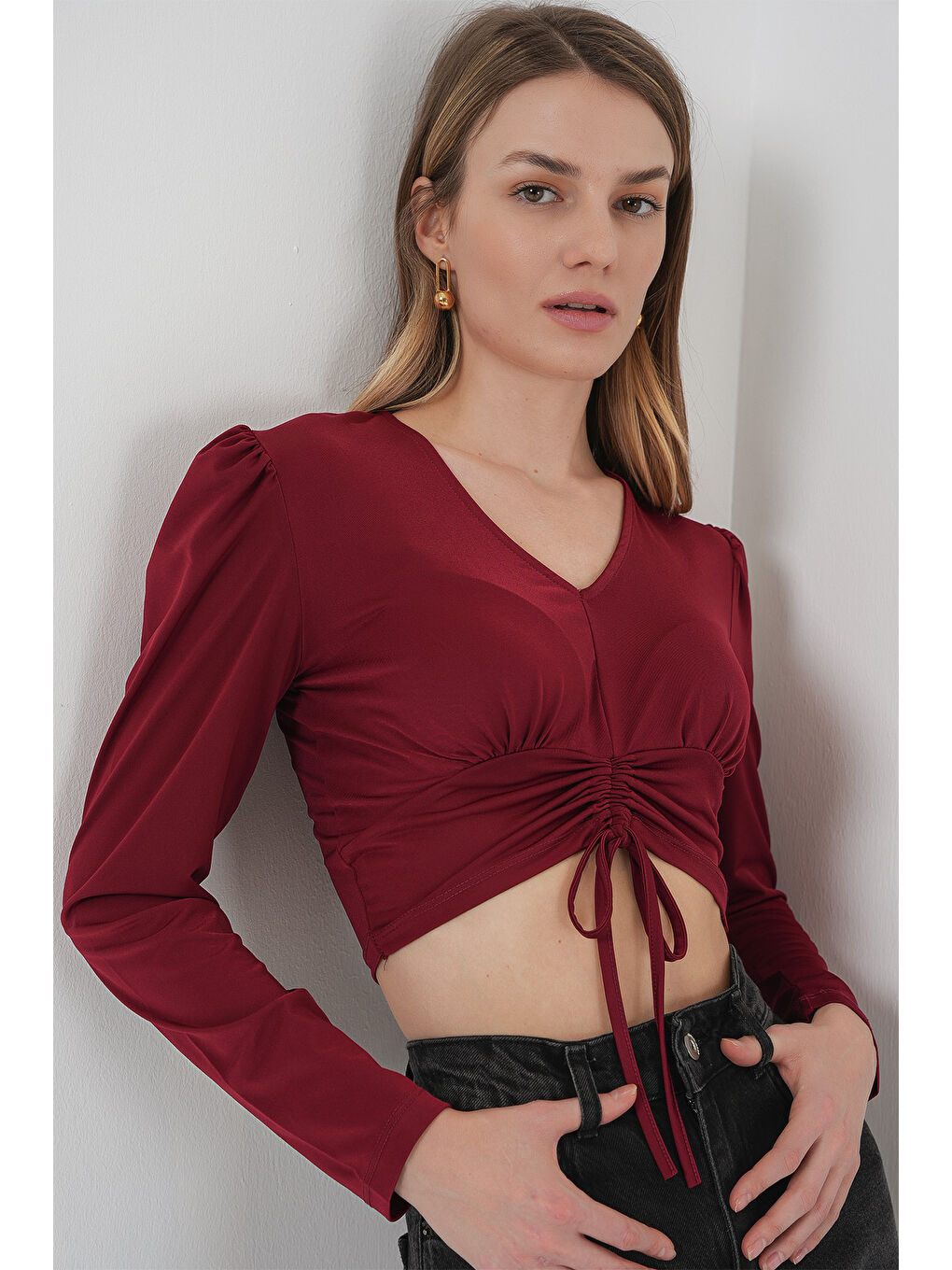 936 Sandy Crop Bluz - Bordo-3