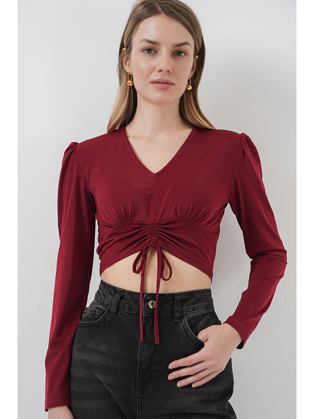 936 Sandy Crop Bluz - Bordo-4