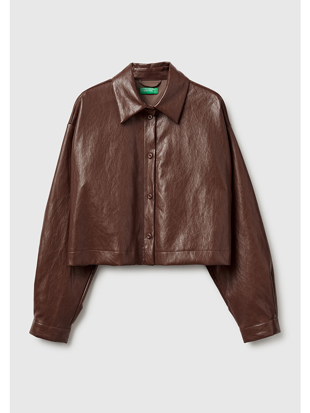 Kadın Koyu Kahverengi Boxy Fit Suni Deri Ceket-1