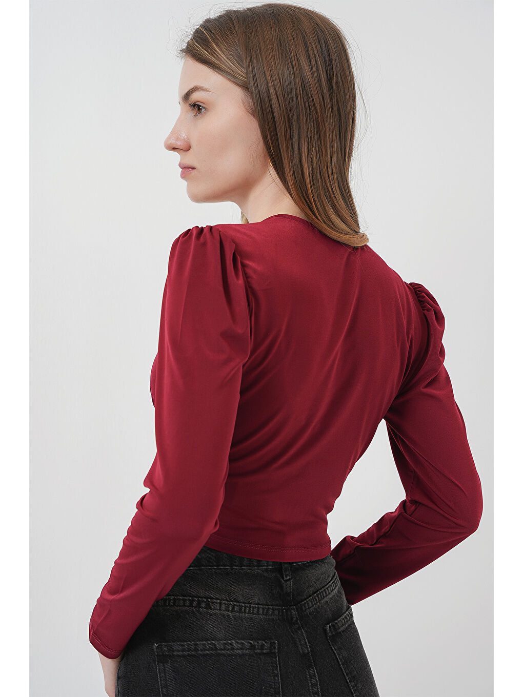 936 Sandy Crop Bluz - Bordo-6