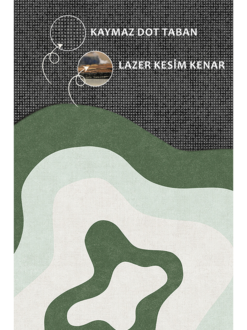 Yeşil Modern Dekoratif Halı – Makinada Yıkanabilir, Kaymaz Taban, İnce Lazer Kesim Halı-3