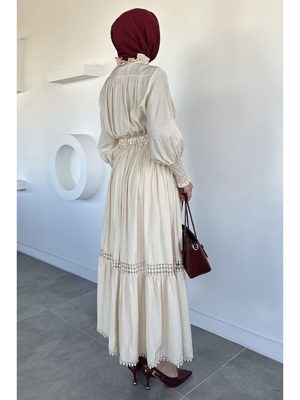 Ekru Etek Bluz Kombinli Tesettür İkili Takım-4