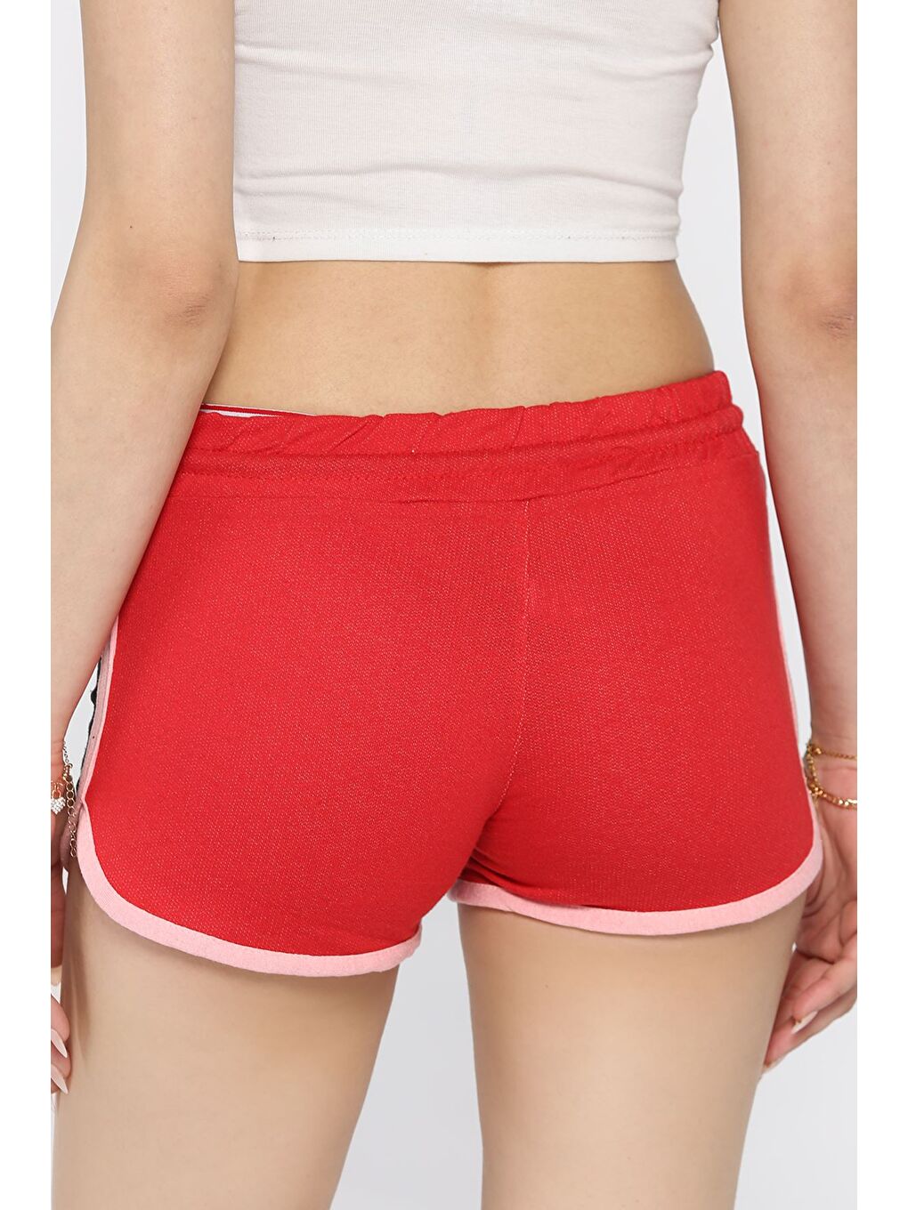 Siyah Kadın Biyeli Baskılı Mini Şort-2