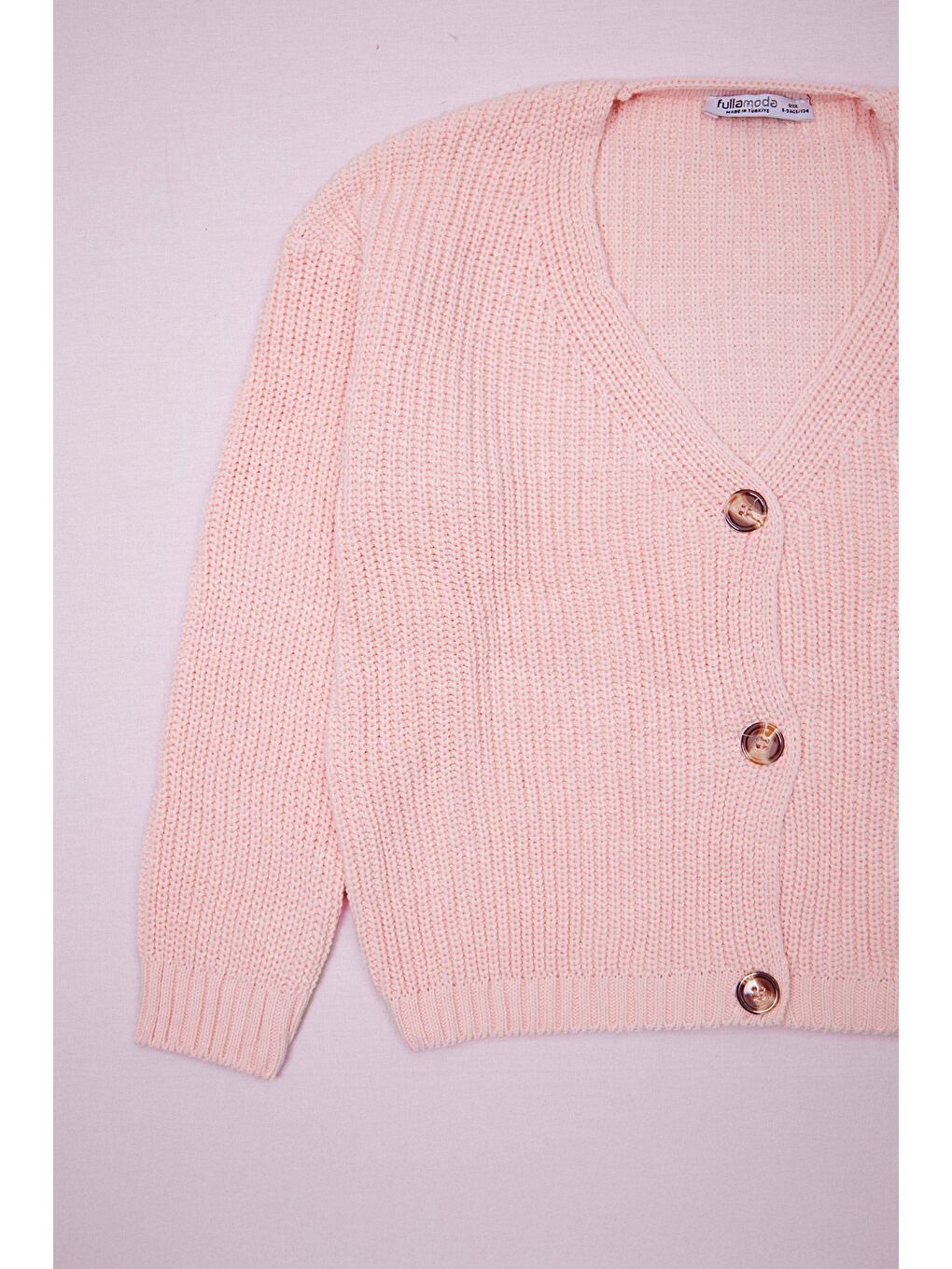 Pembe Basic V Yaka Düğmeli Kız Çocuk Triko Hırka-1