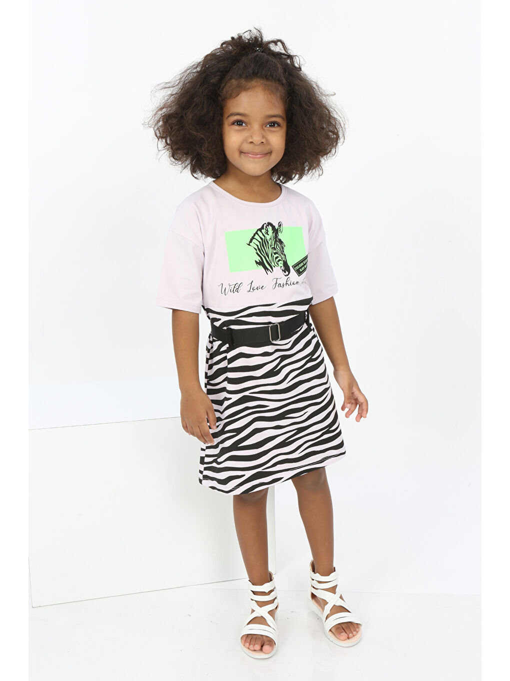 Toontoykids Açık Lila Kız Çocuk Zebra Baskılı Elbise