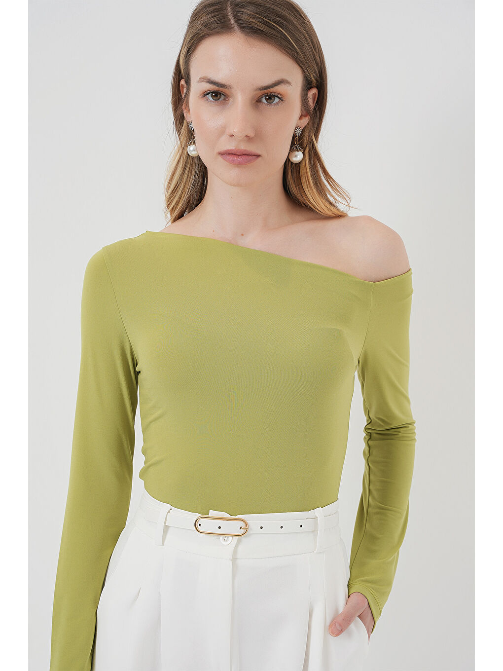937 Kayık Yaka Sandy Bluz - E.Yeşil