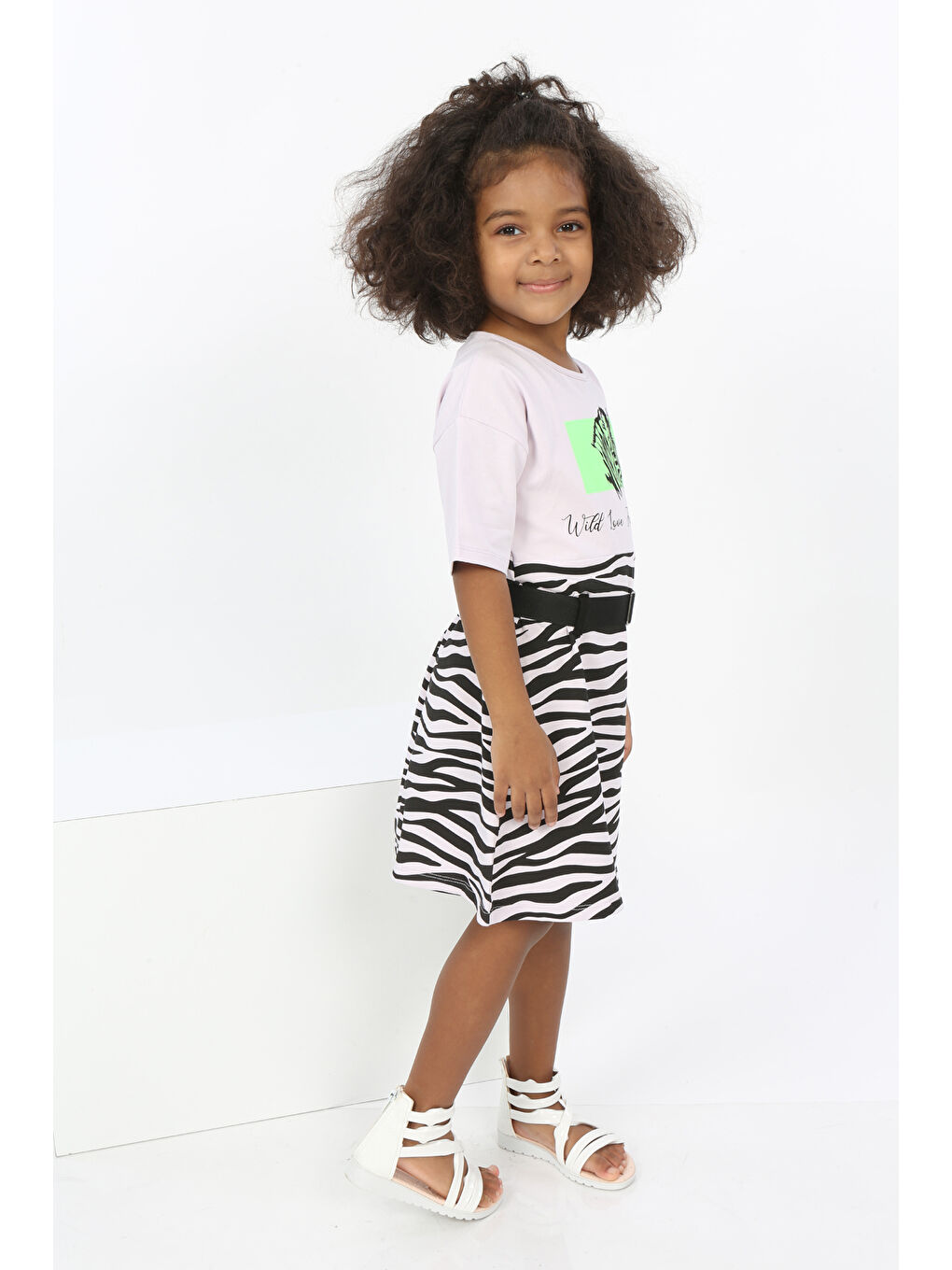 Toontoykids Açık Lila Kız Çocuk Zebra Baskılı Elbise - 1