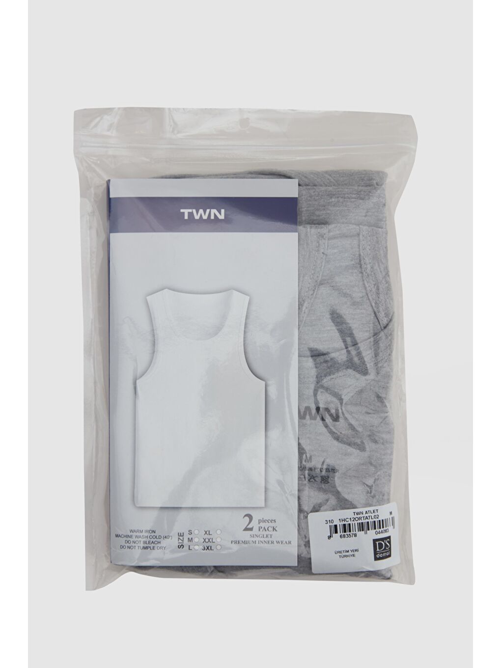 Gri Melanj Standart Fit Nefes Alabilen Teri Emen 2'Li Atlet-1