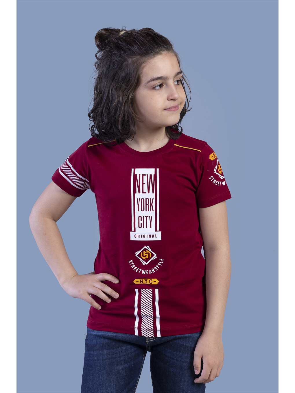 Bordo Erkek Çocuk Tişört New York Cıty Baskı