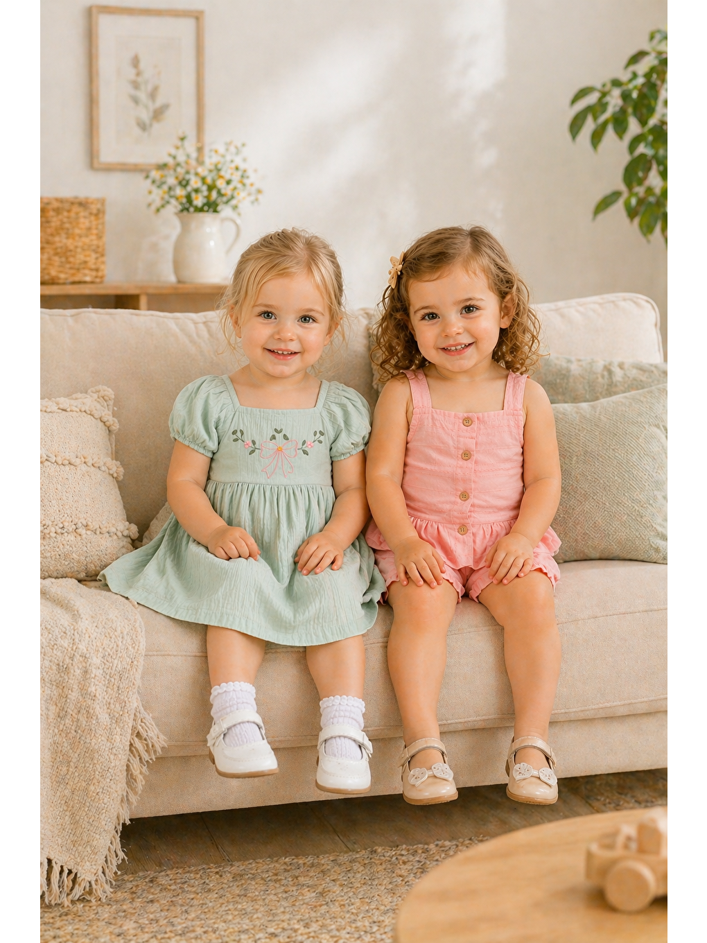 Pembe Kız Bebek Keten Kumaş Alt-Üst Takım-Müslin Kumaş Elbise %100 Pamuklu (2'li Paket)-4