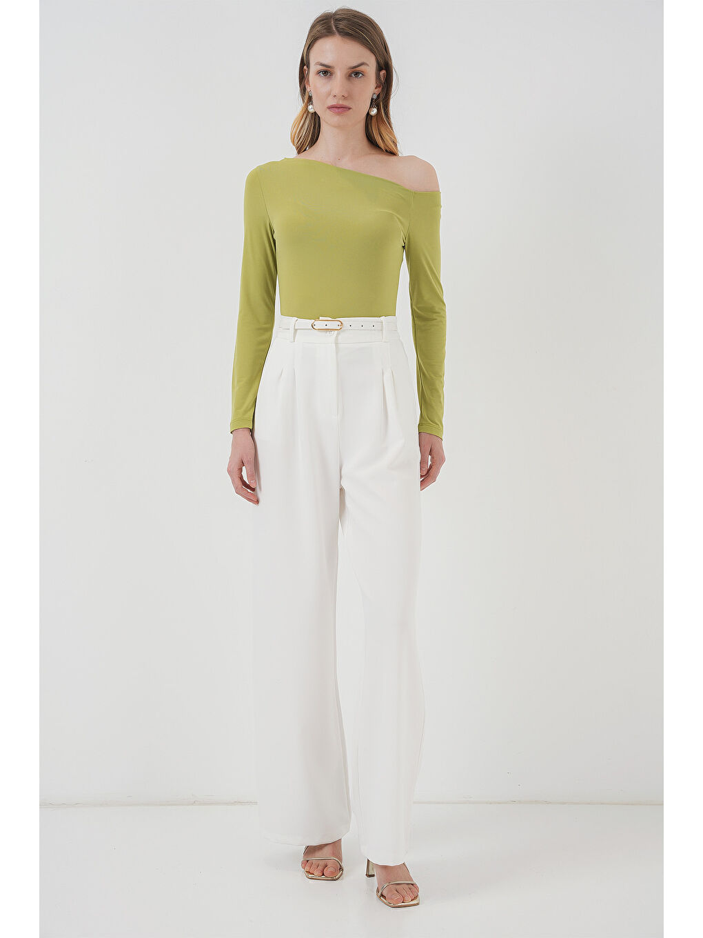 937 Kayık Yaka Sandy Bluz - E.Yeşil-1