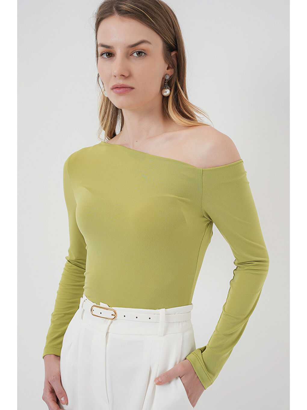 937 Kayık Yaka Sandy Bluz - E.Yeşil-2