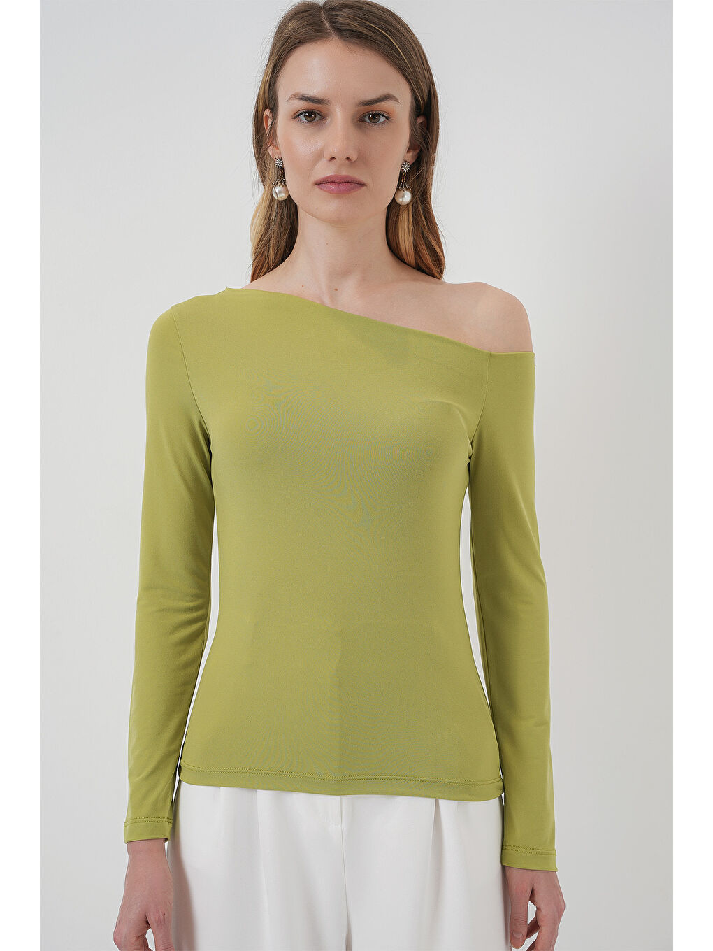 937 Kayık Yaka Sandy Bluz - E.Yeşil-3
