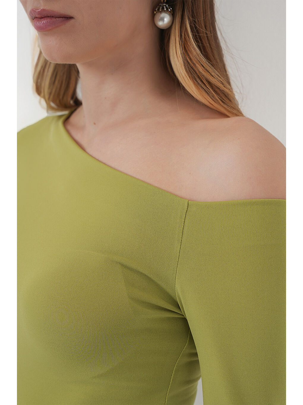 937 Kayık Yaka Sandy Bluz - E.Yeşil-4