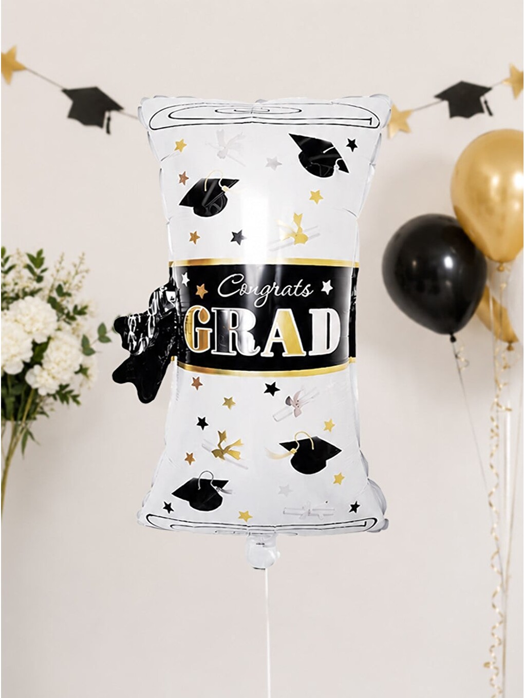 Beyaz Mezuniyet Partisi Diploma Tasarımlı Folyo Balon Parti Dekoru 66 cm