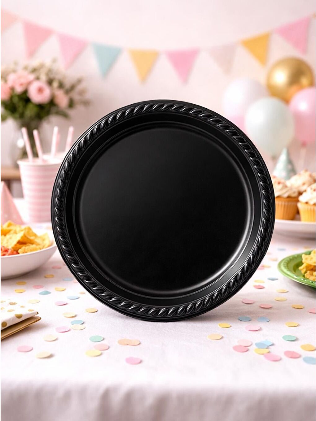 Plastik Tabak Doğum Günü Parti Tabağı Siyah 21 cm 25'li