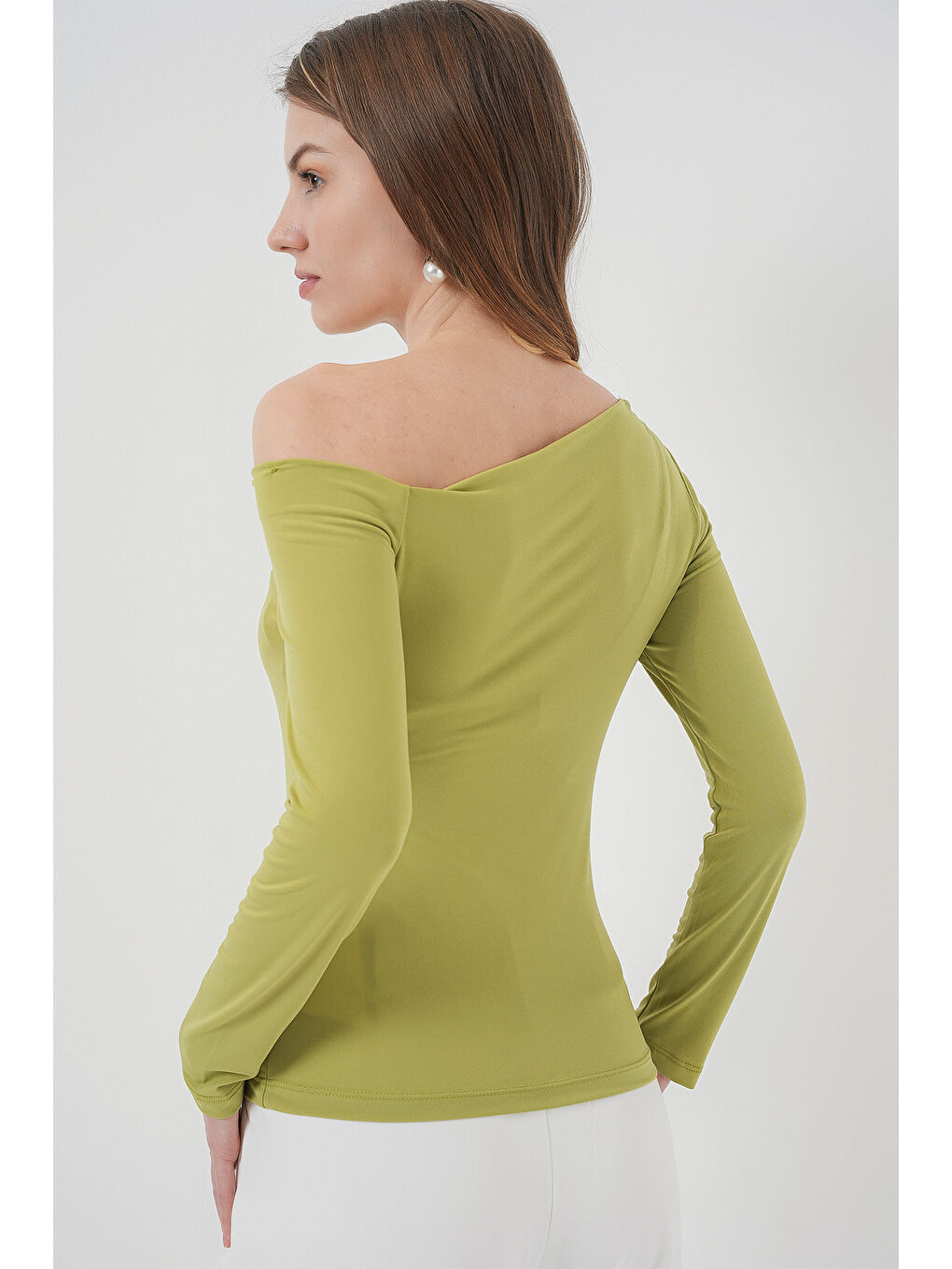 937 Kayık Yaka Sandy Bluz - E.Yeşil-5