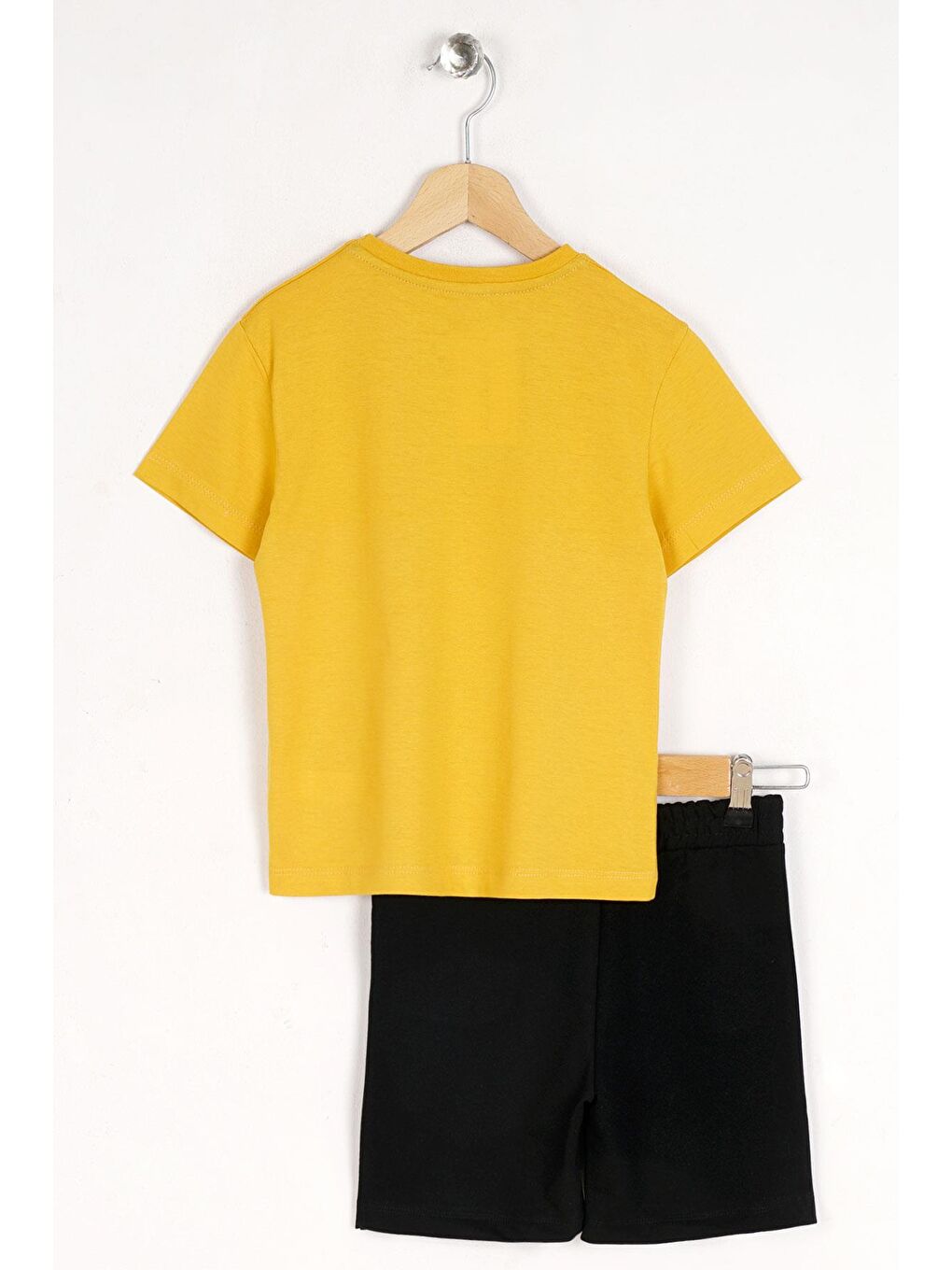 Sarı Bisiklet Yaka Kısa Kol Player One Yazı Baskılı Hardal Siyah Renk Erkek Çocuk Şortlu Takım-5