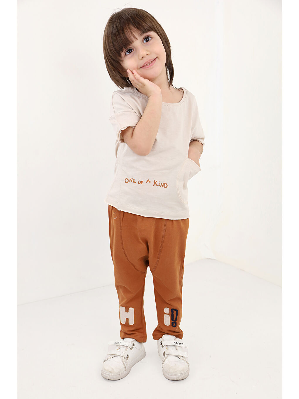 Bej Erkek Çocuk Nakışlı Eşofman Takım