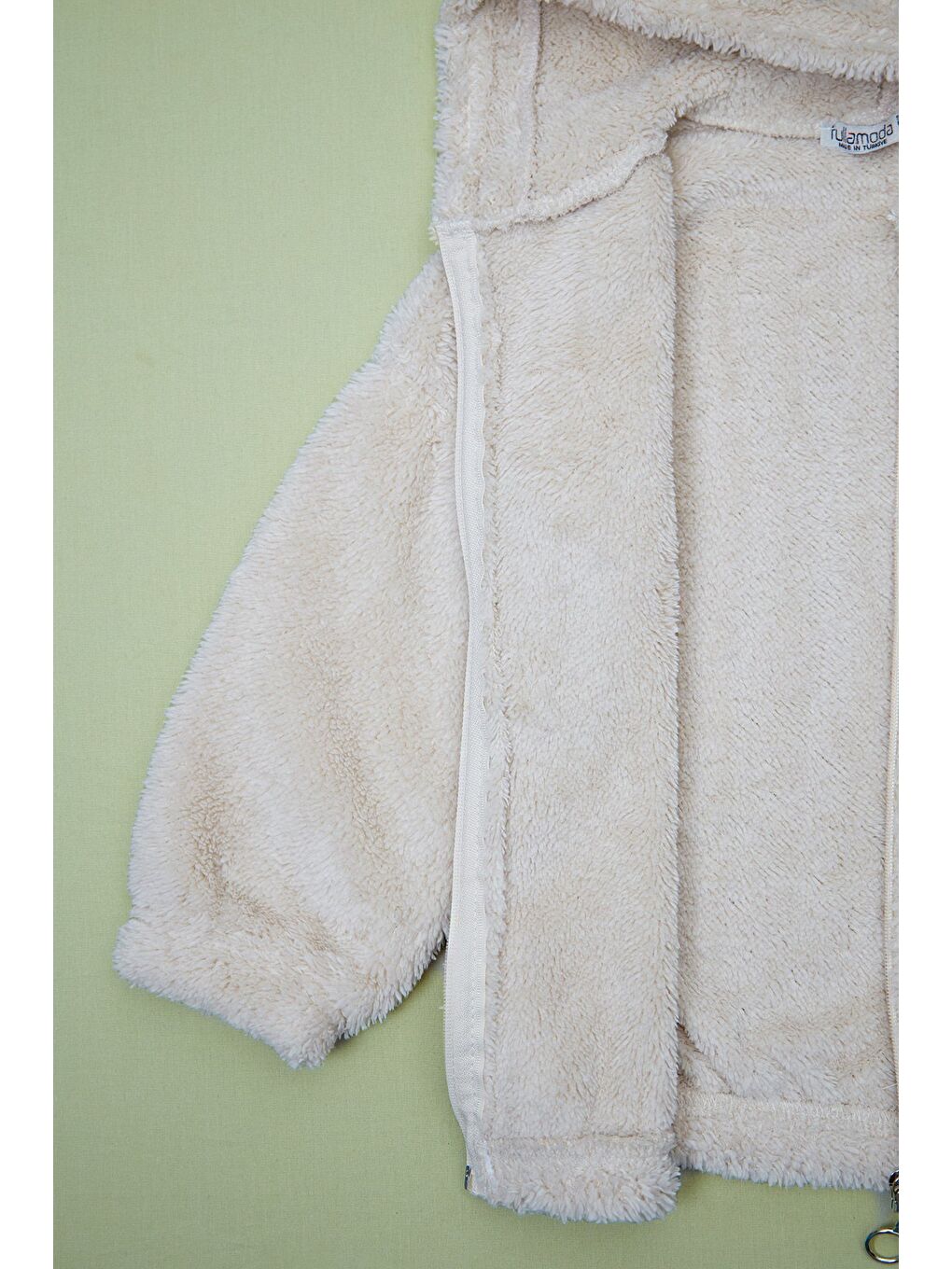 Bej Hello Nakışlı Fermuarlı Unisex Çocuk Pelüş Mont-2